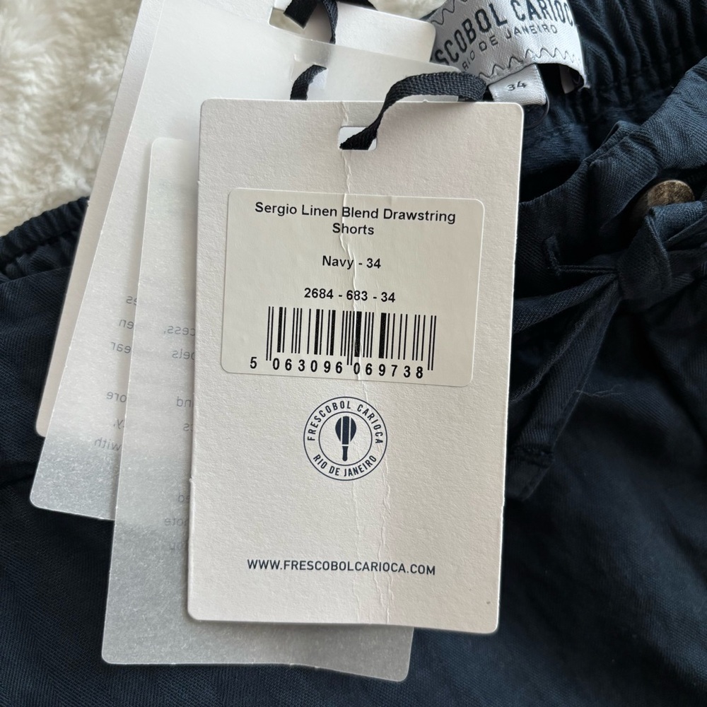 Frescobol Carioca Sergio Lyocell Linen Cotton Blend Shorts in Navy Men’s 34 NEW - Picture 14 of 16